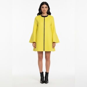 Zara Basic Yellow Textured Collarless Coat Bell Sleeve Mod Jacket Zip XS